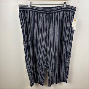 NWT land n' sea Navy Blue Striped Linen Blend Cropped Capri Pants Women's 2X